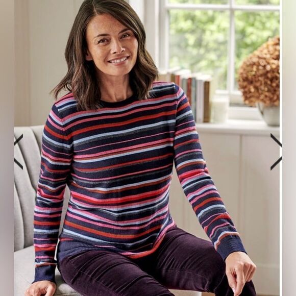 Woolovers Variegated Stripe Crew Neck Sweater Navy Multi M NWT IN PACKAGING - Picture 1 of 5